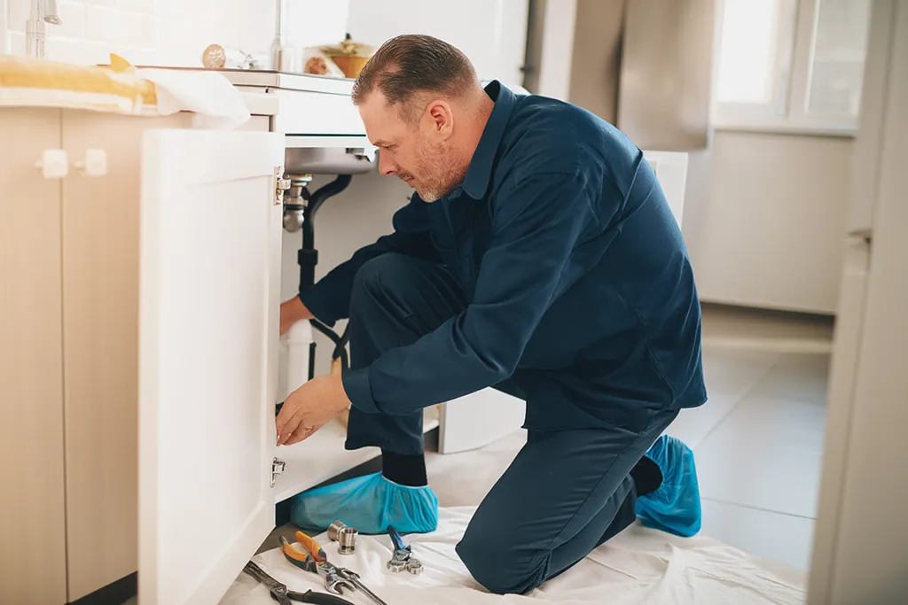 Bonded Plumbworks technician performing a kitchen sink repair
